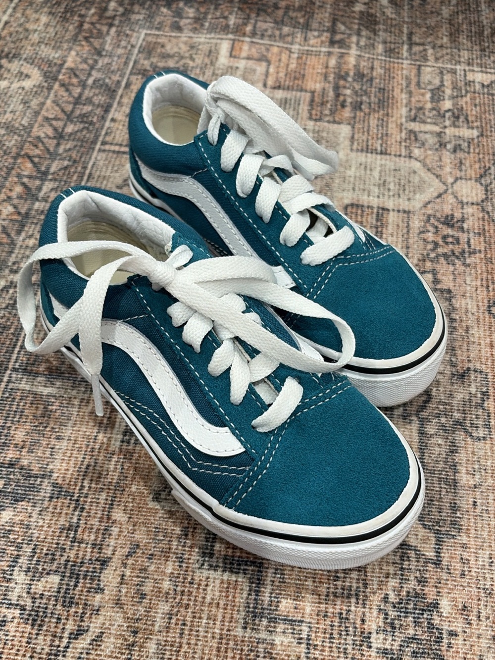 Vans Kids Teal Skate Sneakers with White Stripe